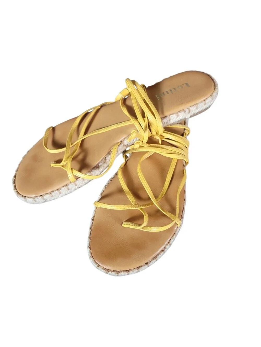 Lottini Yellow Women's Leather Lace-Up Strappy Espadrille Thong Sandals Sz 8M